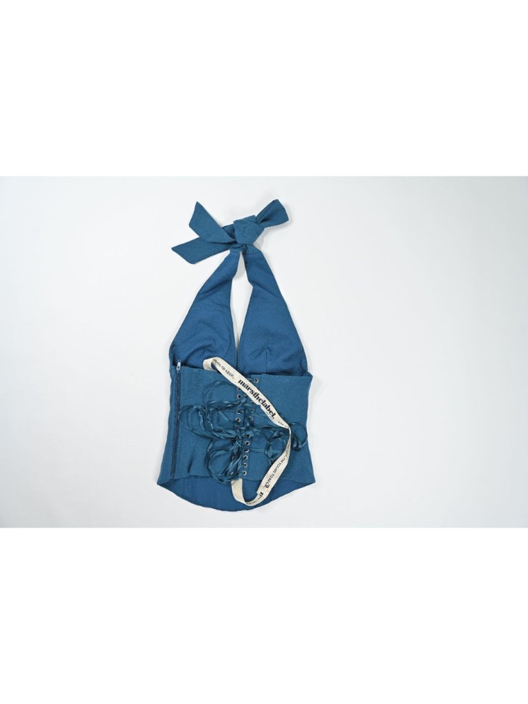 Mars The Label Ella Halter Neck Corset Top In Atlantic Blue — image 2 of 4